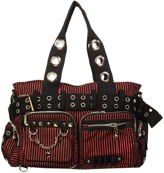 Striped Punk Rock Steampunk Purse with Handcuff Skull Charm