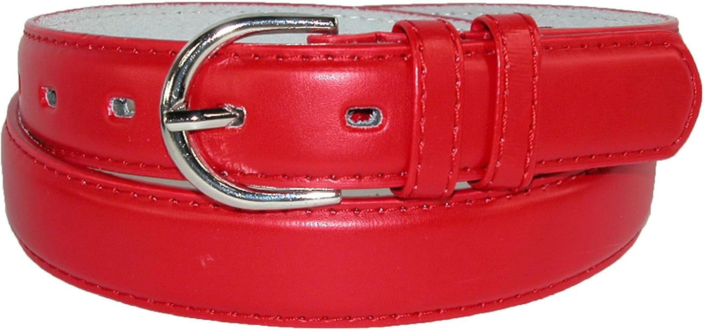 Ctm Women's Leather Dress Belt 1 1/8 Inch Silver Buckle