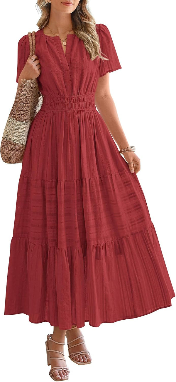 BTFBM Womens Summer 2026 Casual Maxi Dresses Lightweight Short Sleeve Dress