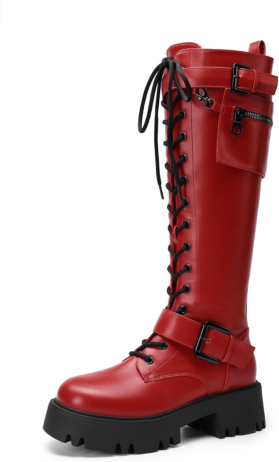 DREAM PAIRS Womens Knee High Combat Boots Platform Heels