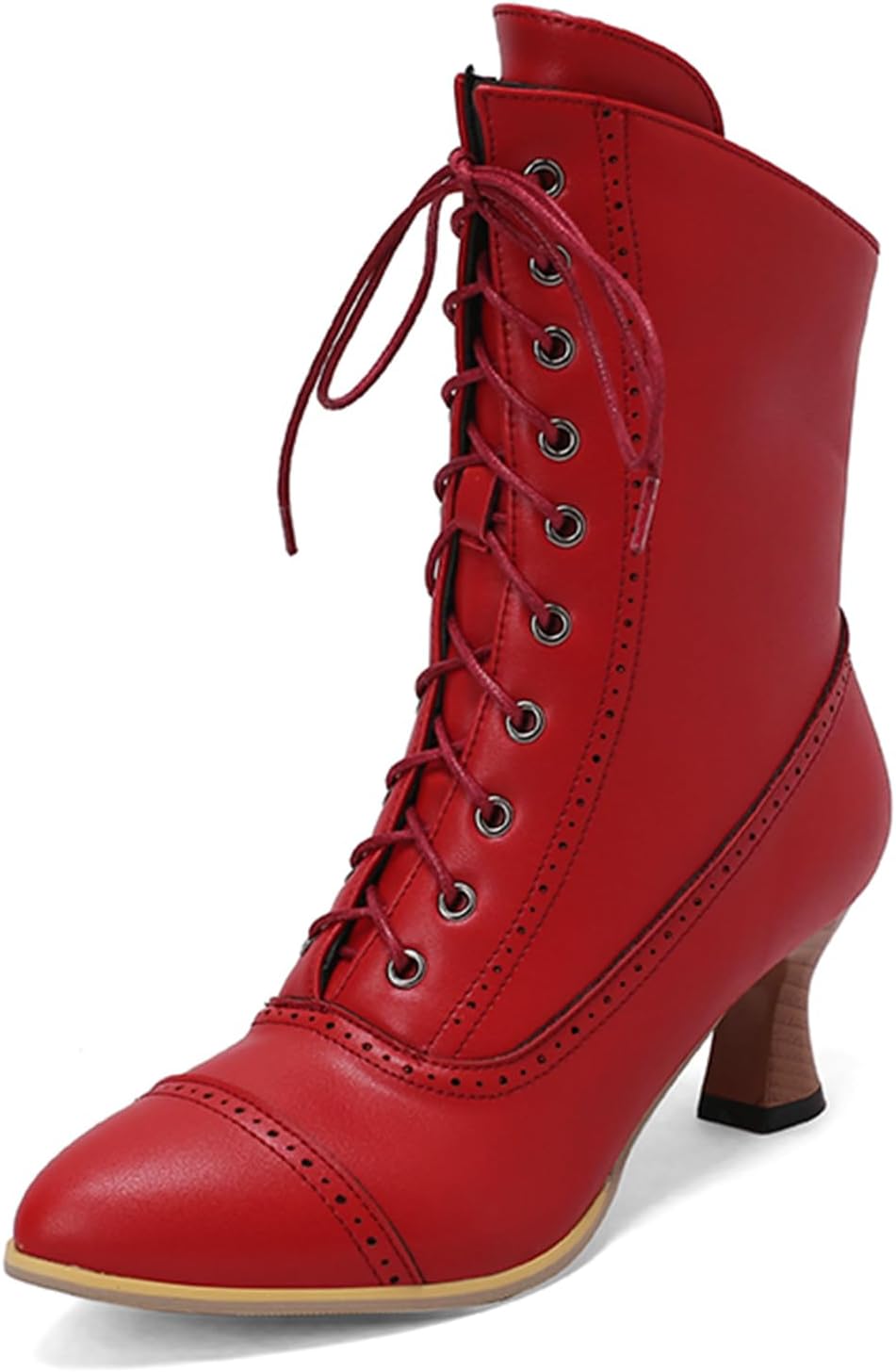 LanreyTaley Victorian Boots for Women Vintage Granny Boots Renaissance Ankle Boots Low Heel Lace Up Booties with Zipper