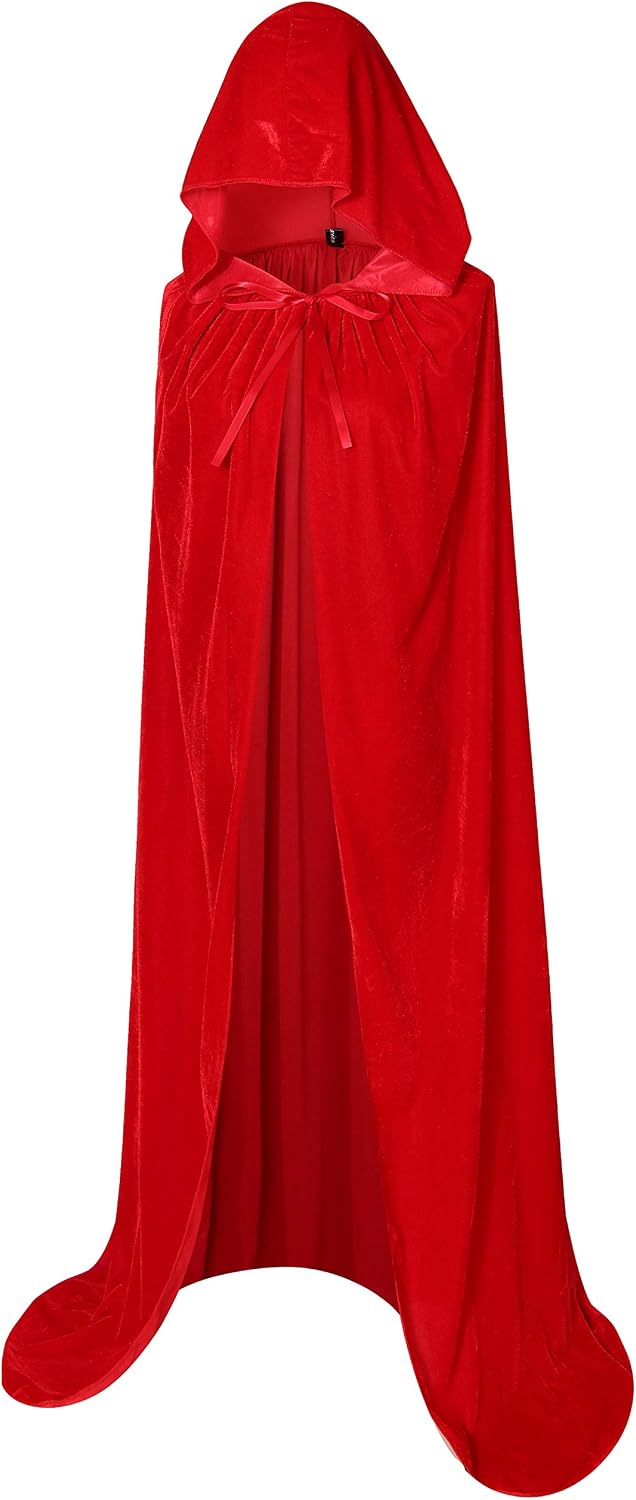 BIGXIAN Long Hooded Cloak Velvet Cape Witch Costume Halloween Costumes for Women Men