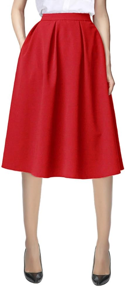 Urban CoCo Women's Knee Length A Line Midi Skirt Casual Work Elastic High Waisted Skirts with Pockets