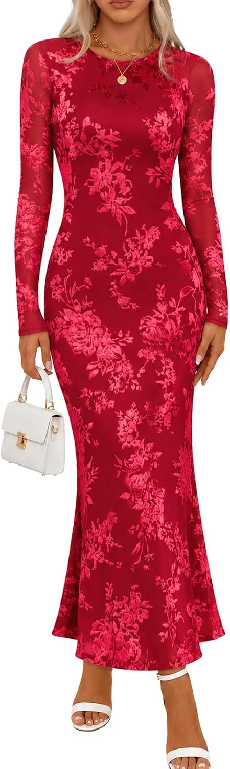 MEROKEETY Womens Fall Velvet Formal Wedding Guest Maxi Dress