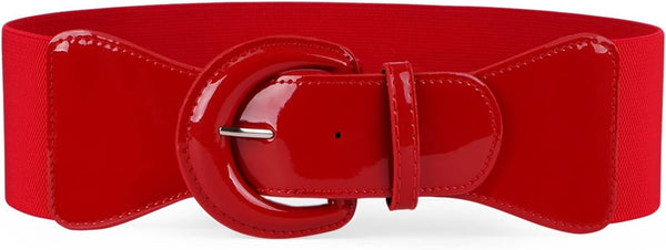 JASGOOD Women Wide Elastic Belts Vintage Chunky Buckle Patent Leather Belt