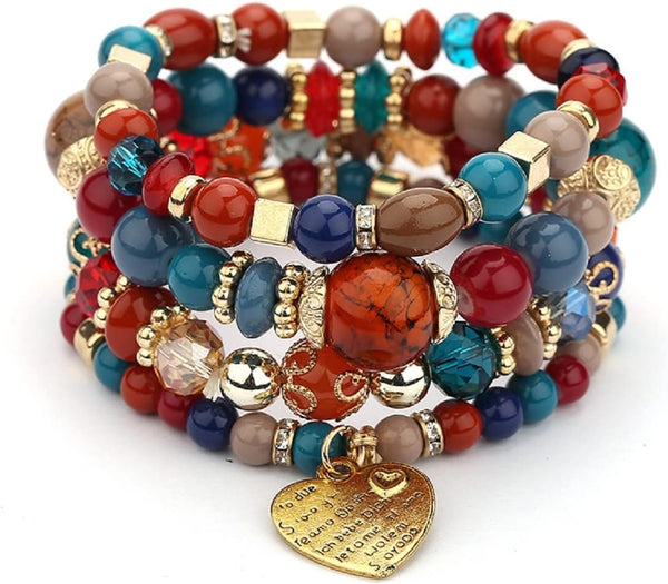 Women Beaded Bracelet Set | Colorful Boho Stackable Trendy Design with Crystal Accents Multilayer Bangle Bracelet | Fashion Stretch Braclets Jewelry for Women