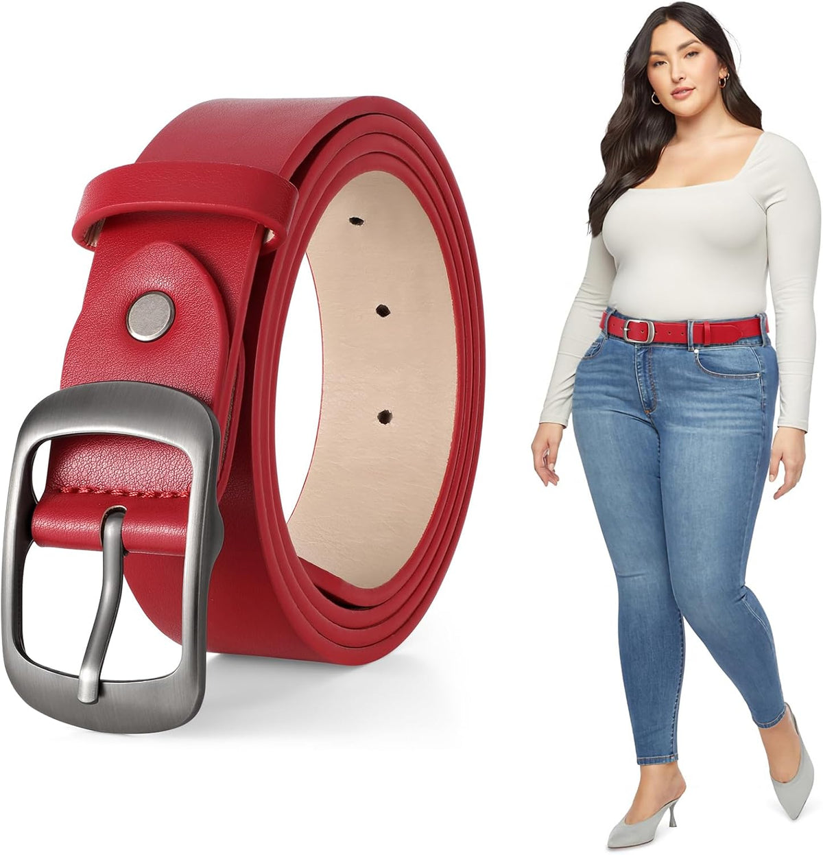 Plus Size Women Leather Belt Black Casual Waist Belt For