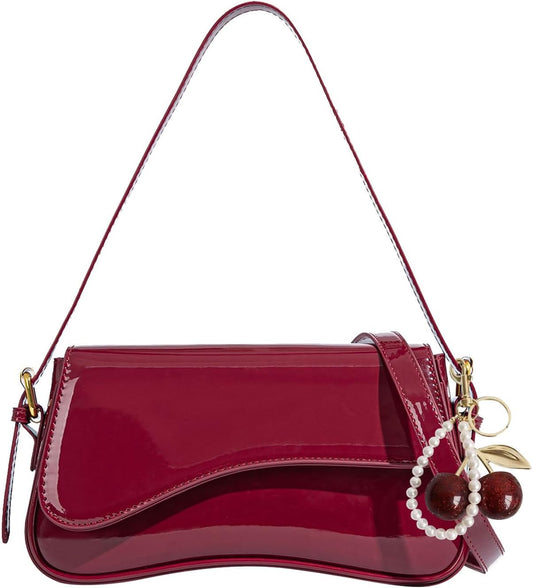 Purse for Women — Hobo Crossbody/Shoulder Bag with Cherry Pendant, Classic Retro Y2K, Detachable Straps