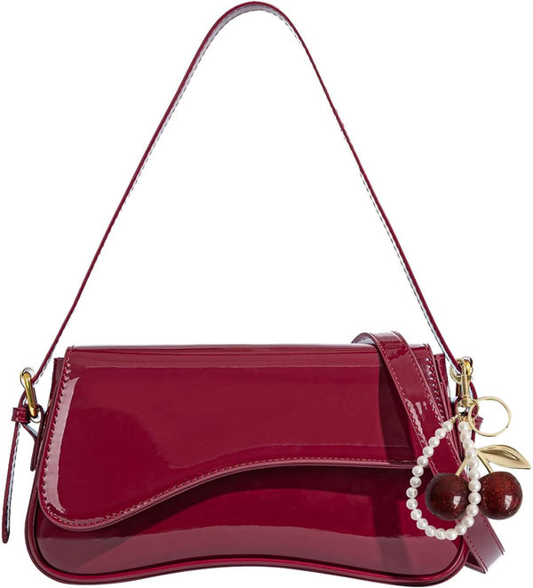 Purse for Women — Hobo Crossbody/Shoulder Bag with Cherry Pendant, Classic Retro Y2K, Detachable Straps