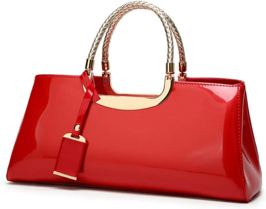 Patent Leather Structured Shoulder Handbag — Evening Party Satchel & Crossbody Top Handle Bag