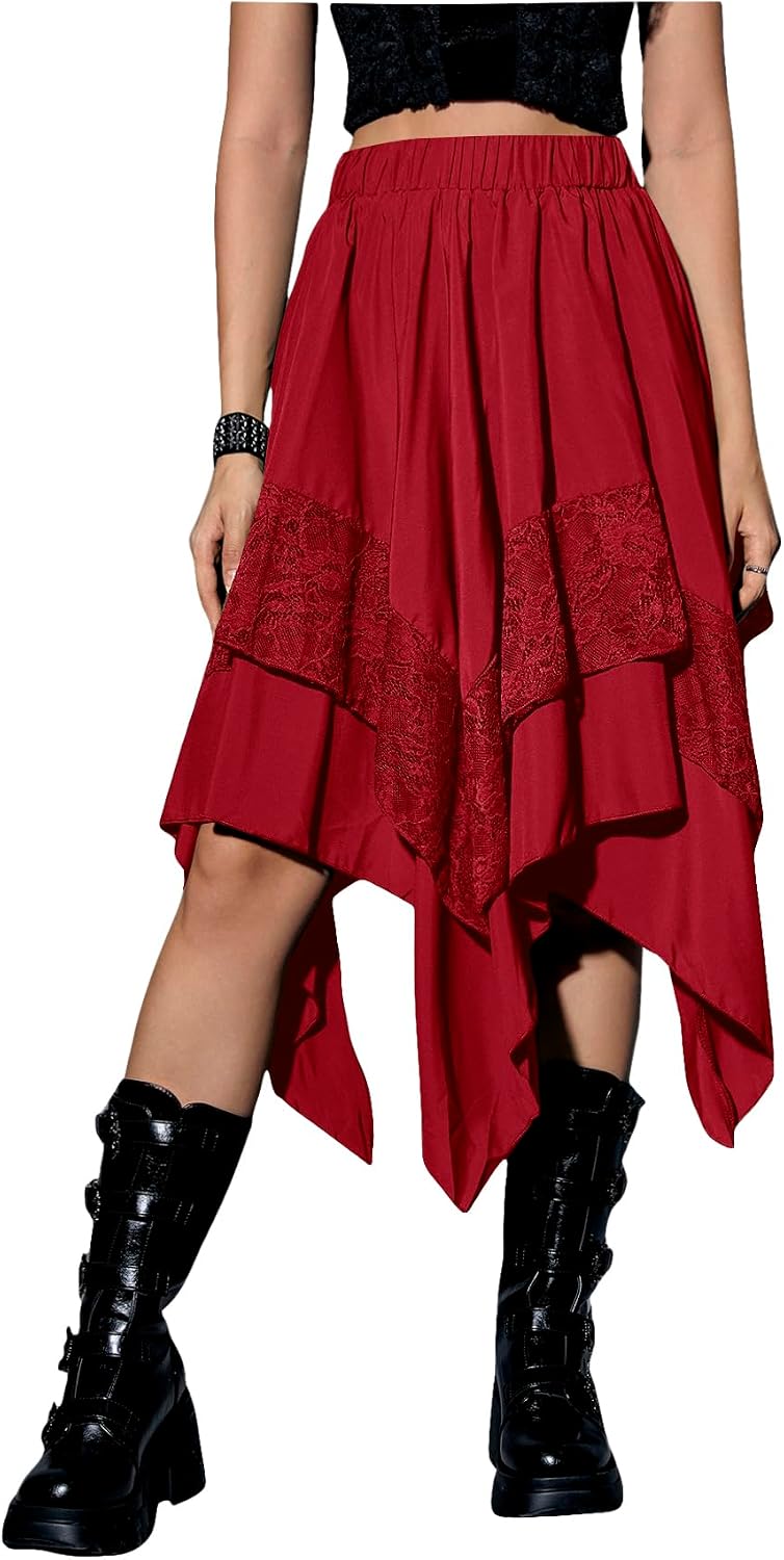Verdusa Women's Renaissance Flowy Lace Asymmetrical Skirt Whimsical Clothes
