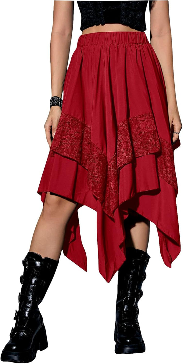 Verdusa Women's Renaissance Flowy Lace Asymmetrical Skirt Whimsical Clothes