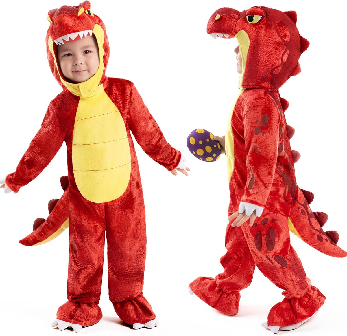 Spooktacular Creations Halloween Dinosaur Costume Kids, T.rex Costume Outfit with Egg for Toddler Child Dress Up Party