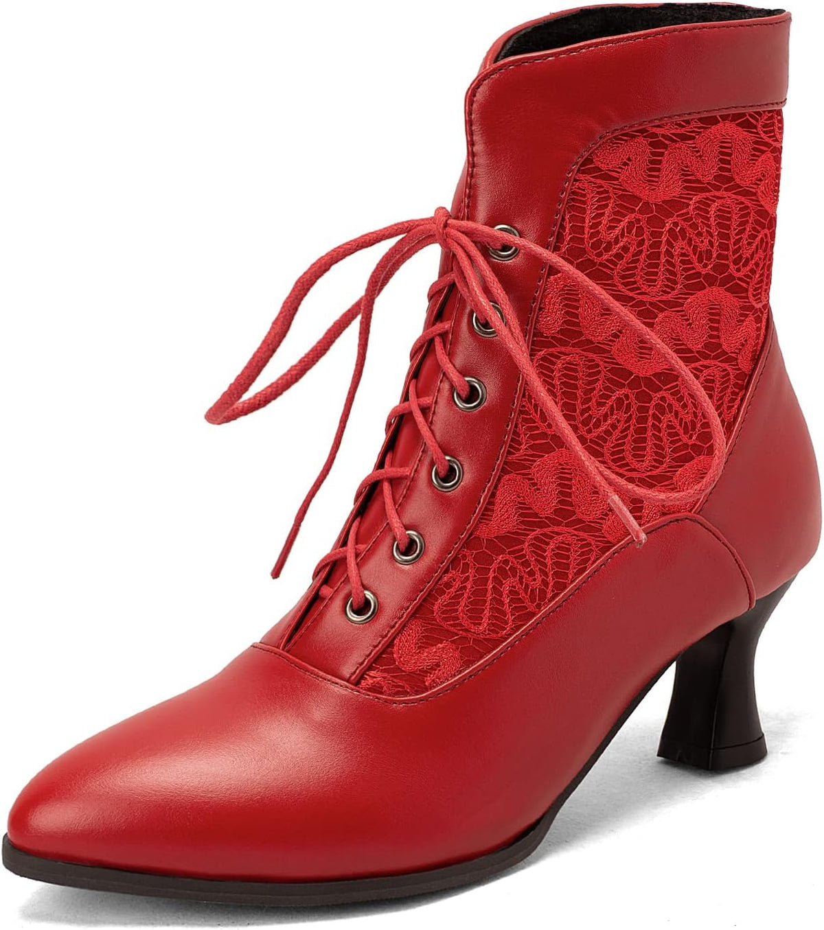 LanreyTaley Victorian Boots Wedding Shoes for Bride Lace up Boots for Women Lace Witch Shoes Renaissance Black