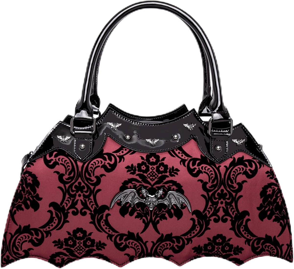 Bat Shaped Damask Handbag with Metal Embellishments Main image