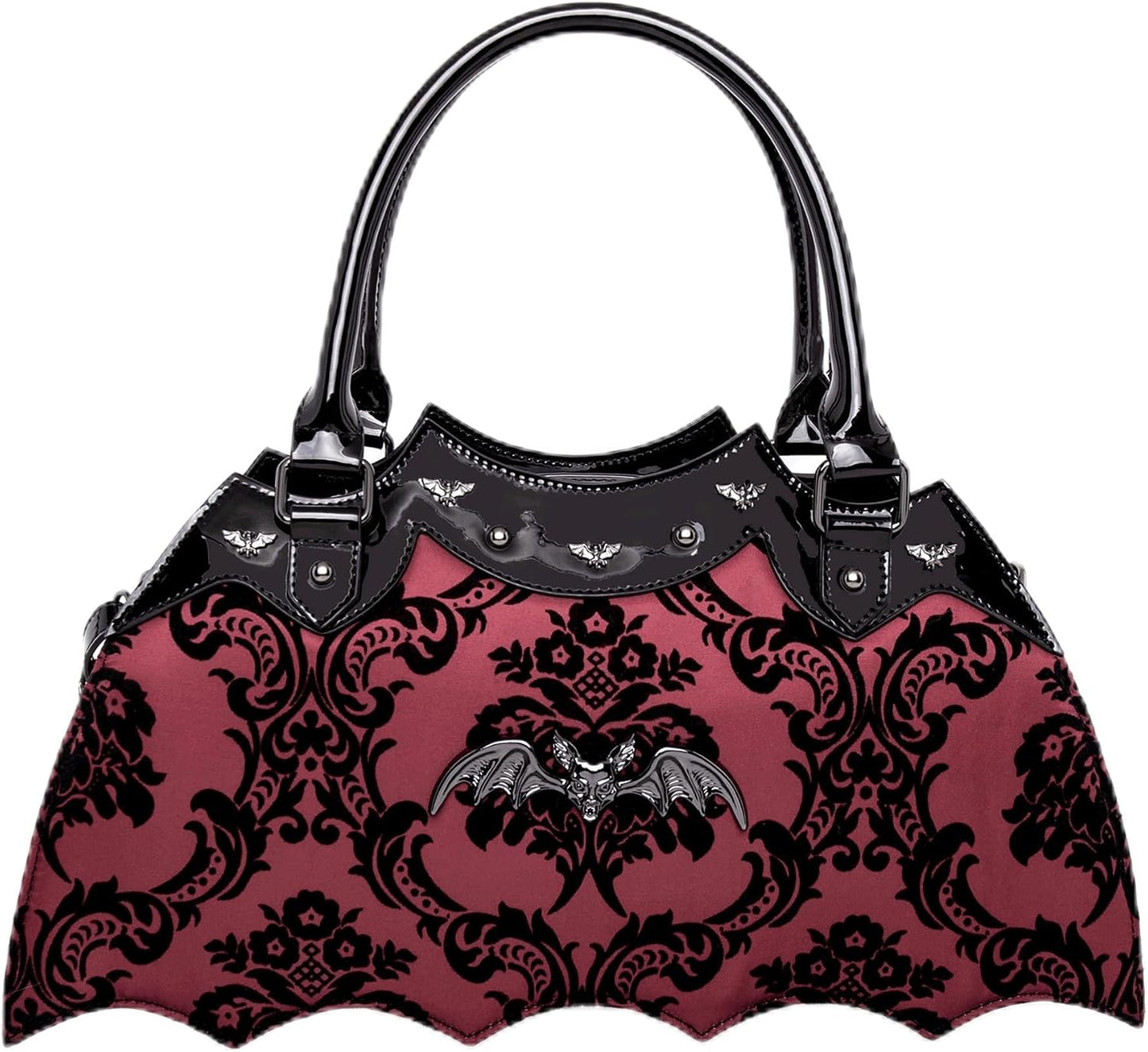 Bat Shaped Damask Handbag with Metal Embellishments