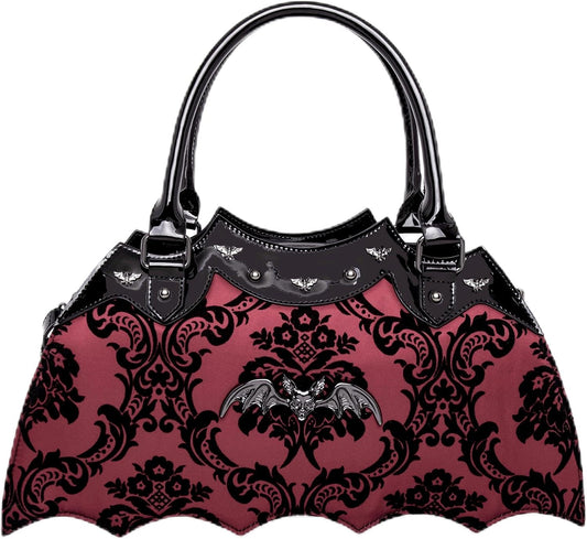 Bat Shaped Damask Handbag with Metal Embellishments
