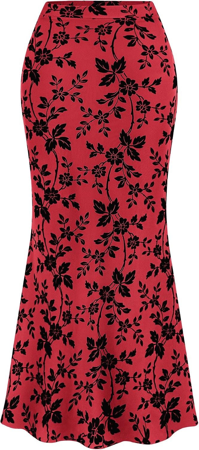 BTFBM Womens Floral Mesh Maxi Skirts