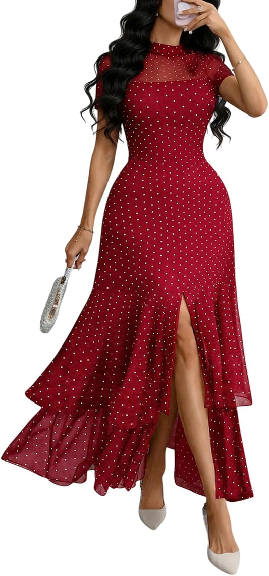GothDark Women's Summer Mesh Ruffle Polka Dot Party Wedding Guest Dresses