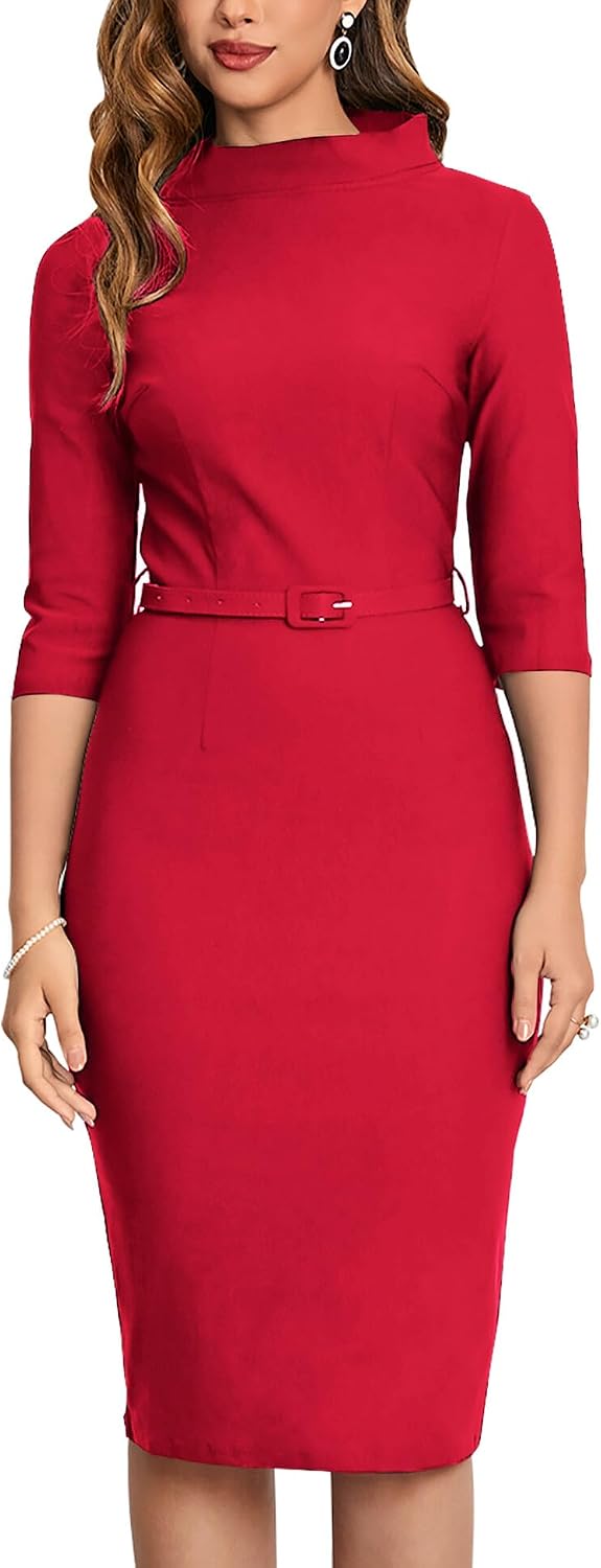 Women's 1950s Vintage 3/4 Sleeve Elegant Collar Cocktail Evening Dress