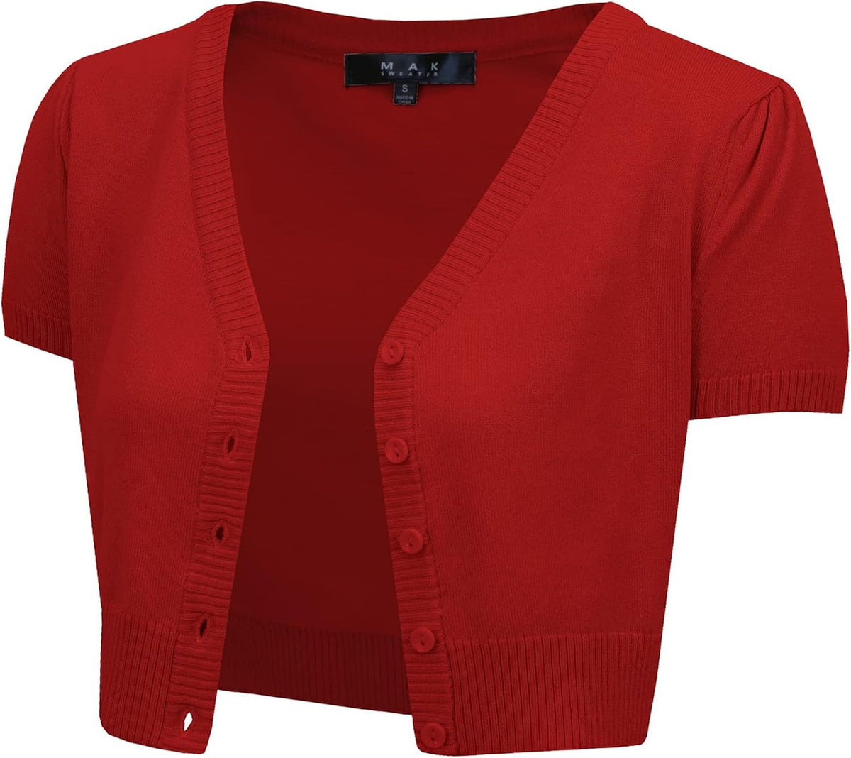 YEMAK Women's Cropped Bolero Cardigan – Short Sleeve V-Neck Basic Classic Casual Button Down Knit Soft Sweater Knitted Top