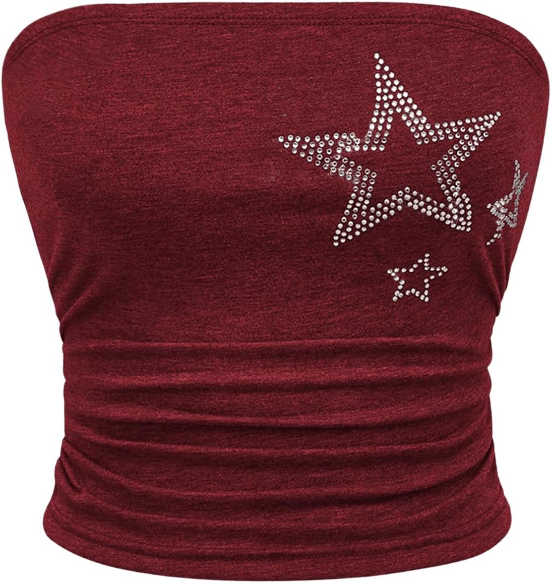WDIRARA Women's Star Rhinestone Strapless Crop Tube Bandeau Top