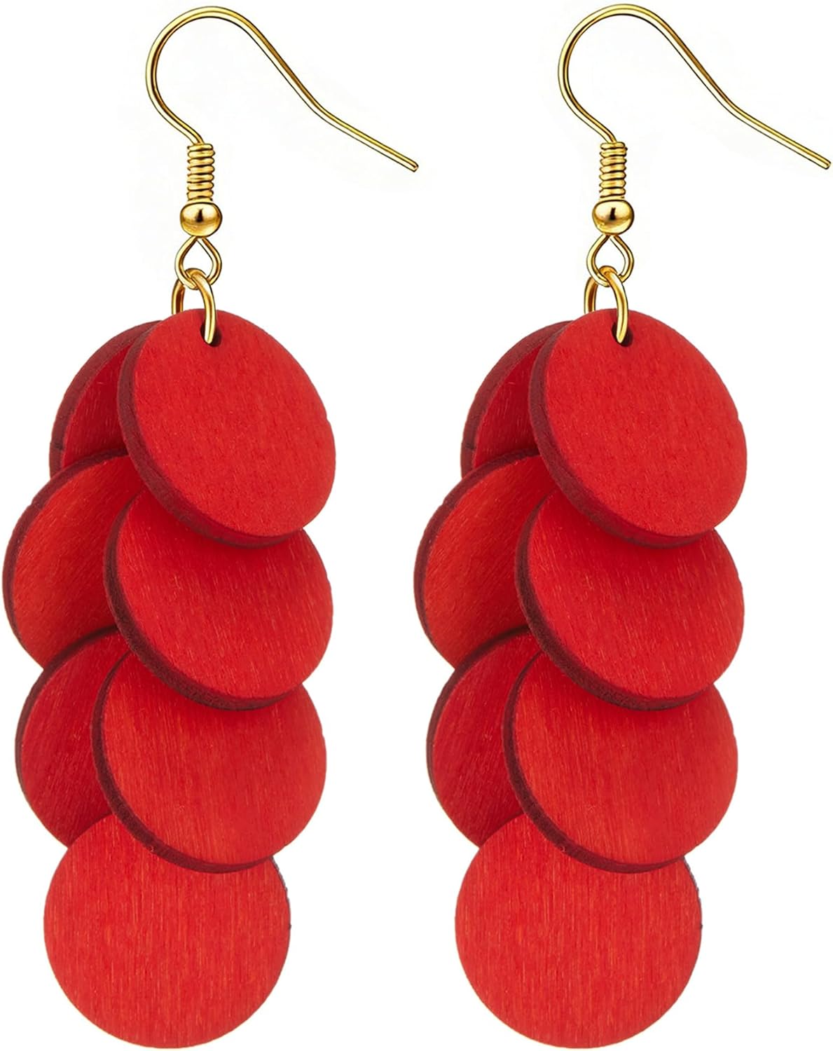 Bohemian Wooden Layered Disc Dangle Earrings
