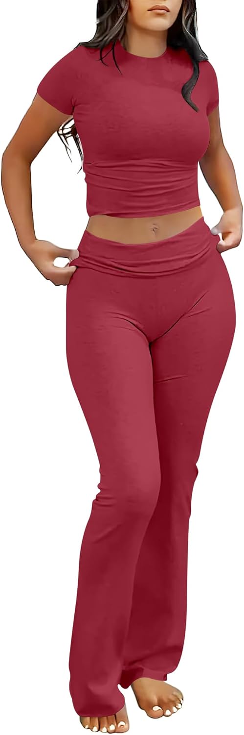 Lounge Sets For Women 2 Piece Foldover Yoga Flare Leggings