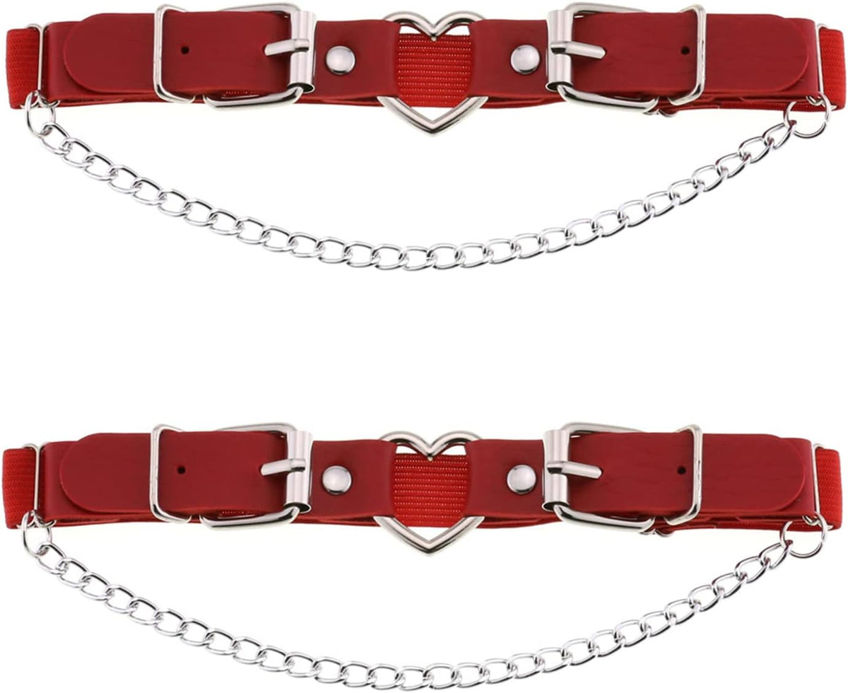 2PCs Leather Leg Garter with Chains, Elastic Rock Heart Thigh Garter for Women