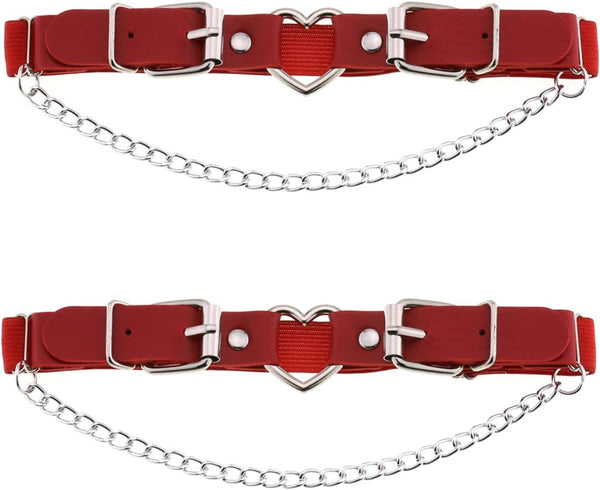 2PCs Leather Leg Garter with Chains, Elastic Rock Heart Thigh Garter for Women