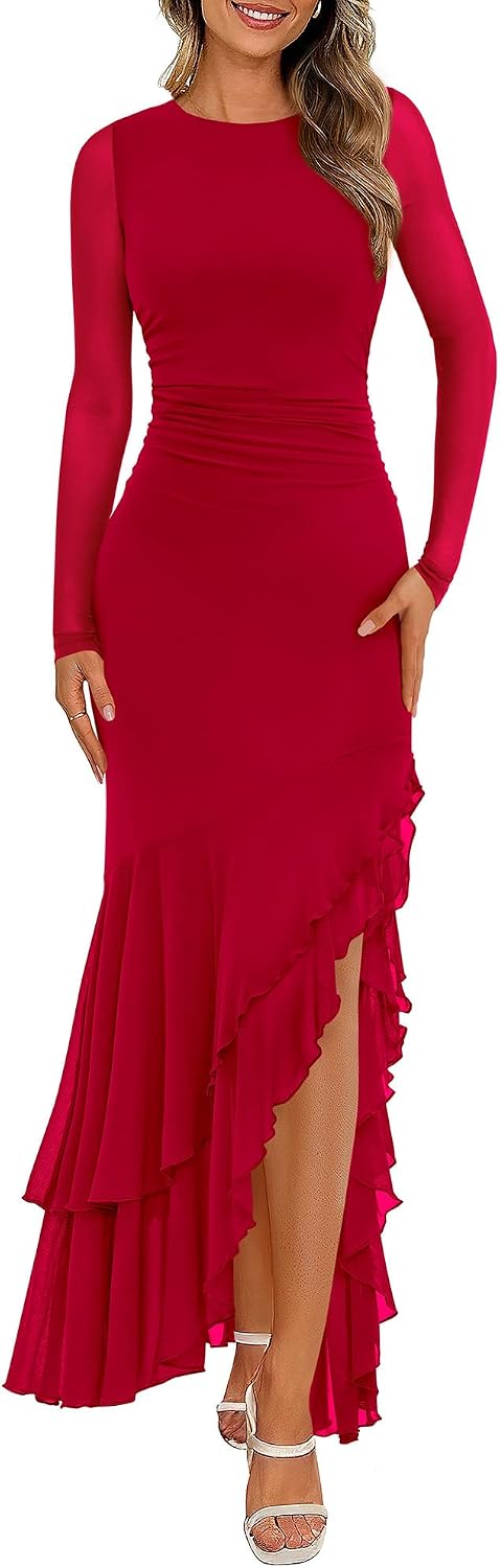 BTFBM Women's Maxi Dresses Fall 2026 Long Sleeve Wedding Guest Dress
