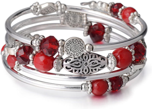 Stackable Beaded Bracelets for Women Boho Wrap Silver Bracelet Layered Fashion Jewelry Gifts for Her