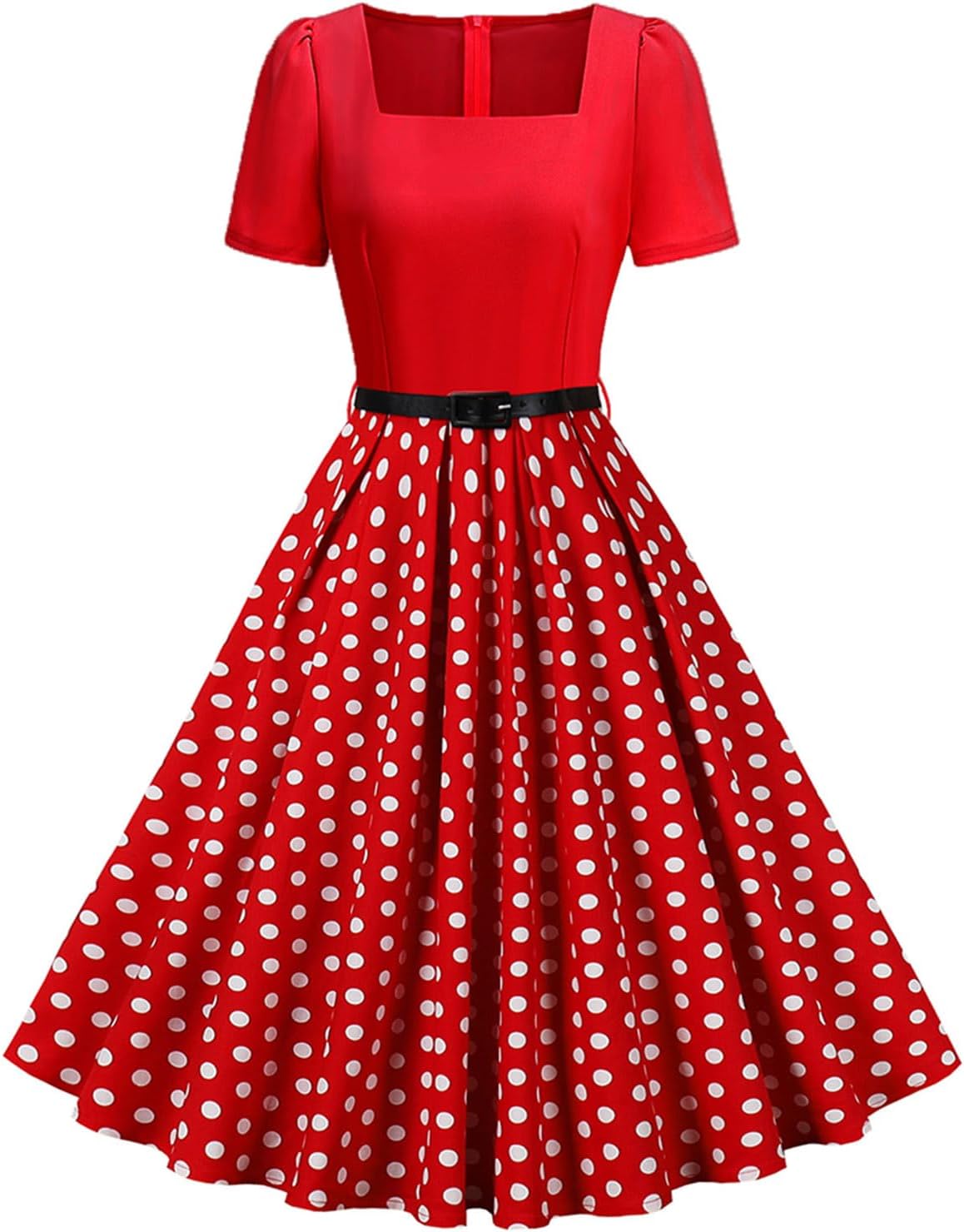 1950s Dresses for Women Vintage Rockabilly Retro 50s Floral Polka Dot Dress Audrey Hepburn Tea Party Cocktail Dress Belted Main image
