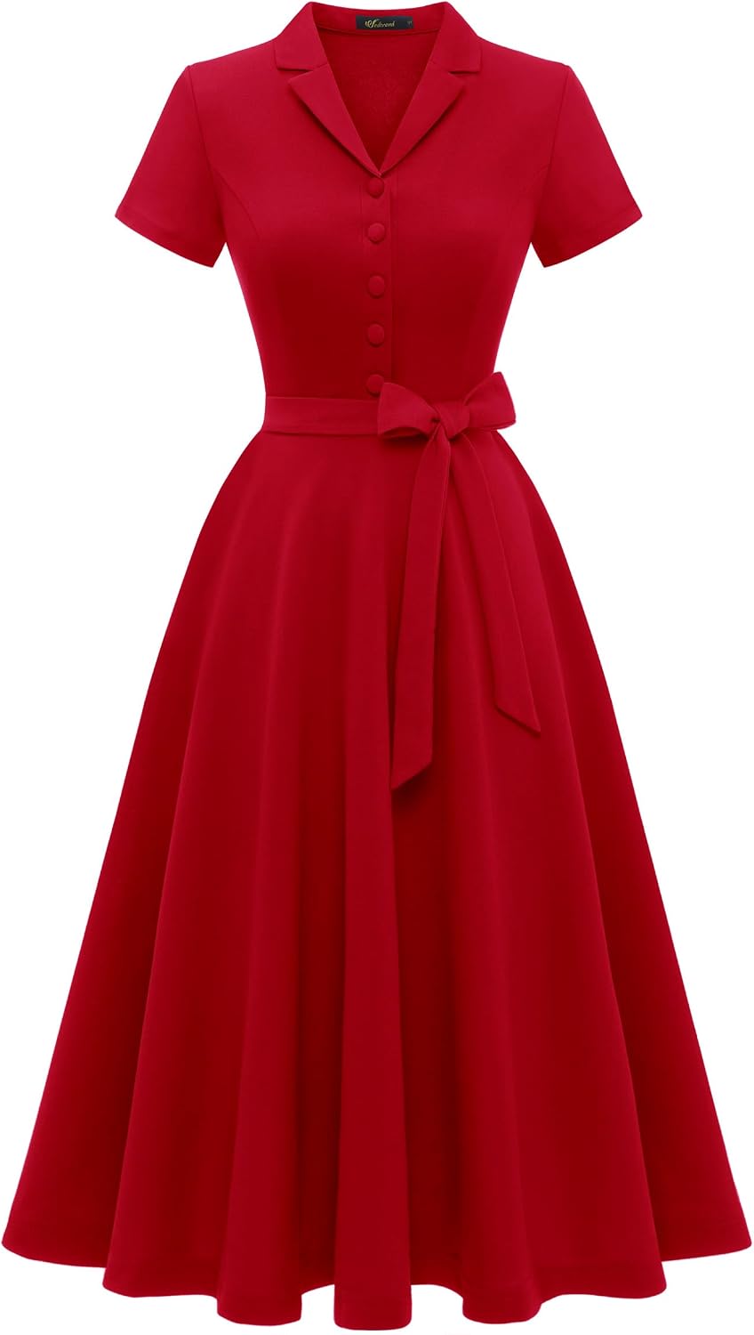 Wedtrend Women's Vintage Tea Dress, Short Sleeve Cocktail Party Dress Work Church Casual Dress