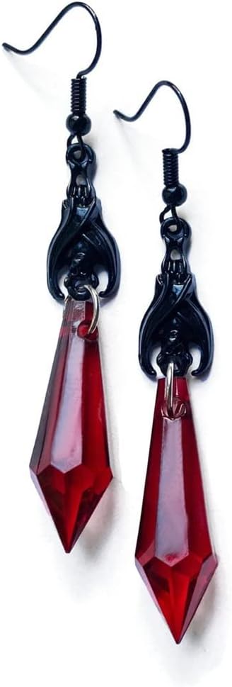 Gothic Dark Bat Dangle Earrings Red Black Crystal Gems Bat Earrings Punk Rock Style Bats Animal Earrings Halloween Costumes Earrings Jewelry for Women