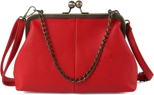 Women Classical Kiss Lock Clutch with Chain Strap Shoulder Bag Purse Wallet