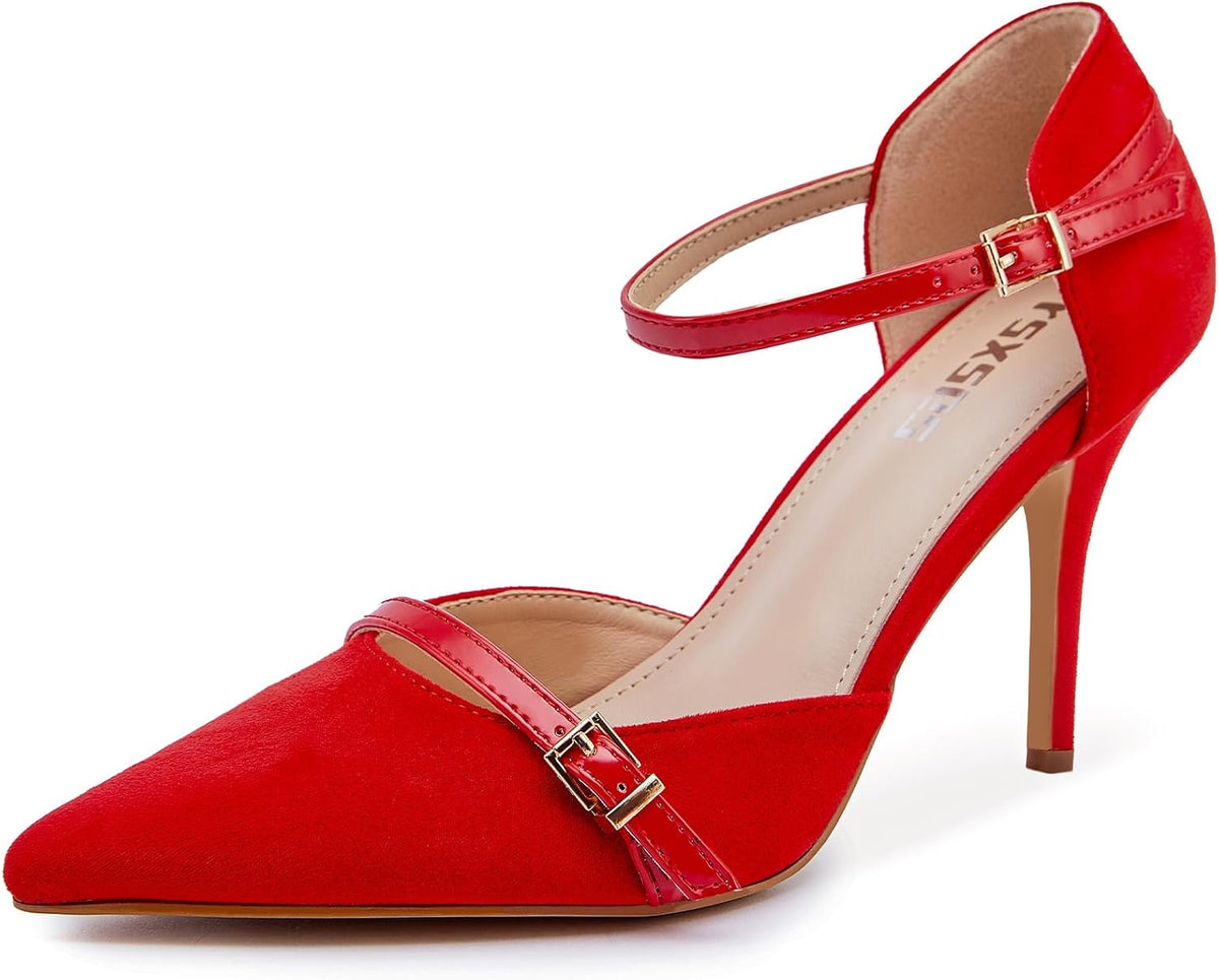 Women's High Heels Pointed Closed Toe Ankle Strap Stiletto Pumps