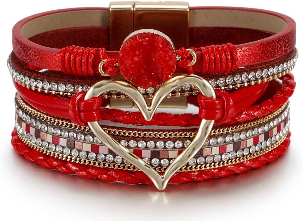 Fesciory Leather Wrap Bracelet for Women, Boho Western Layered Cuff Jewelry