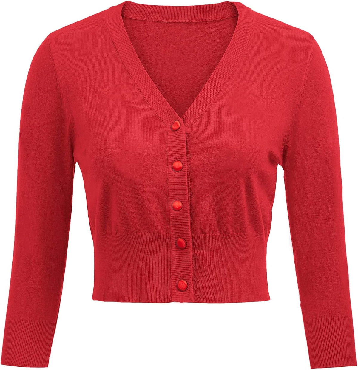 Women's 3/4 Sleeve Cropped Cardigan Shrug — Button-Down Sweater