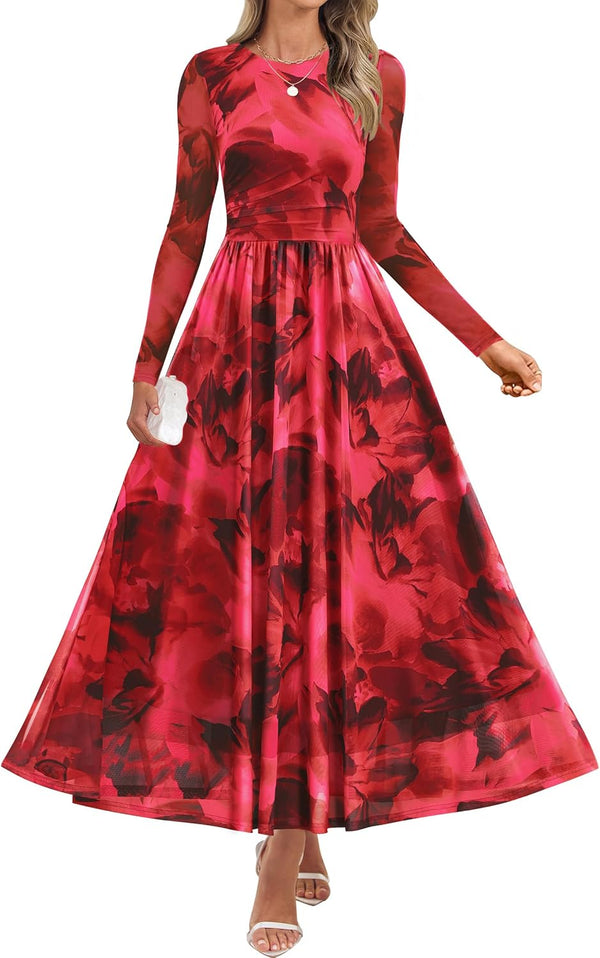 ZESICA Women's Fall Long Sleeve Wedding Guest Dresses