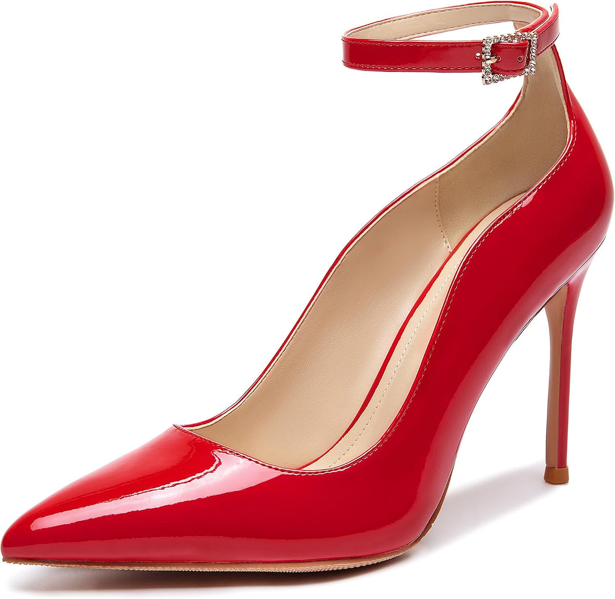 Women's Pumps 4" High Heels Ankle Strap Pointed Toe Pump Shoes