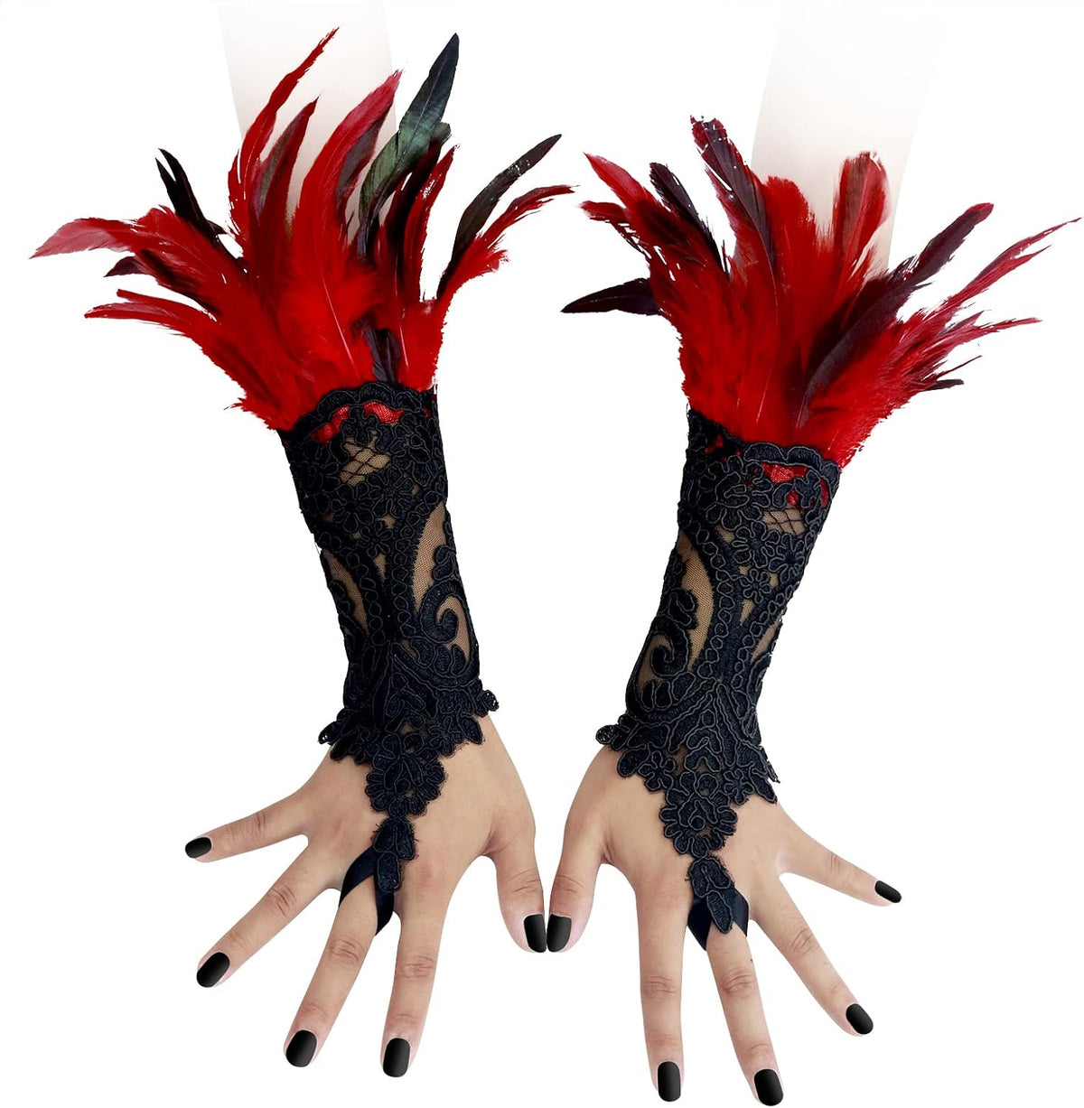 Feather Gloves Women Costume Wrist Cuffs