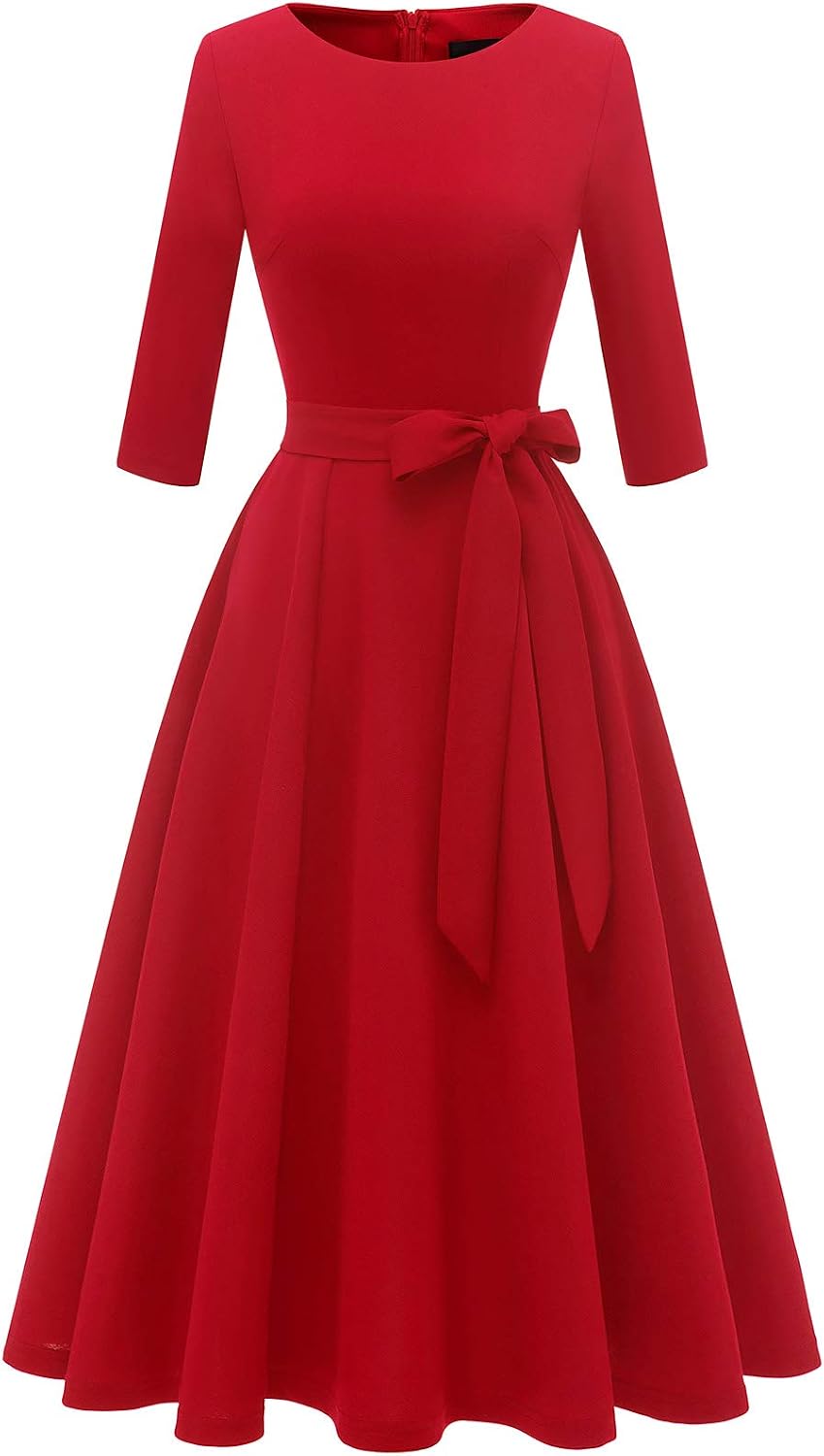 DRESSTELLS Cocktail Dresses for Women, Vintage Wedding Guest 3/4 Sleeves Formal Church Tea Dress