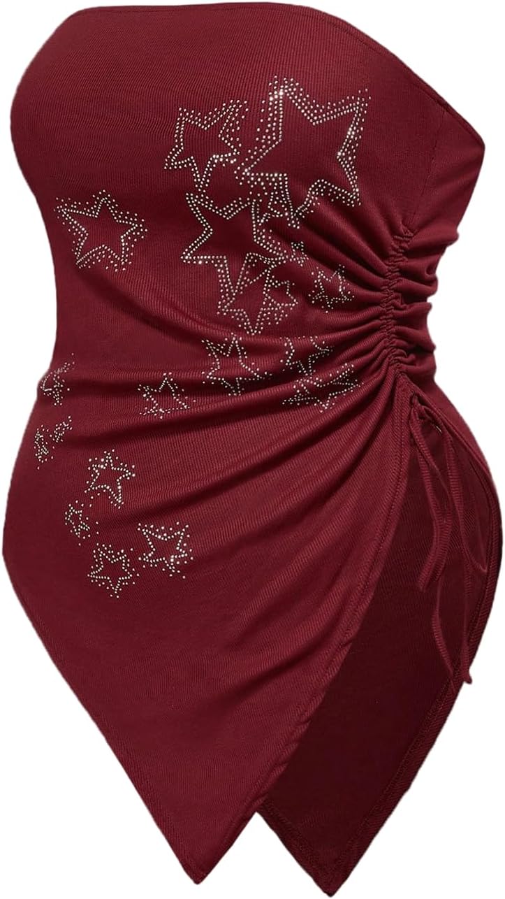 SHENHE Women's Plus Print Ruched Asymmetrical Y2k Star Tube Top