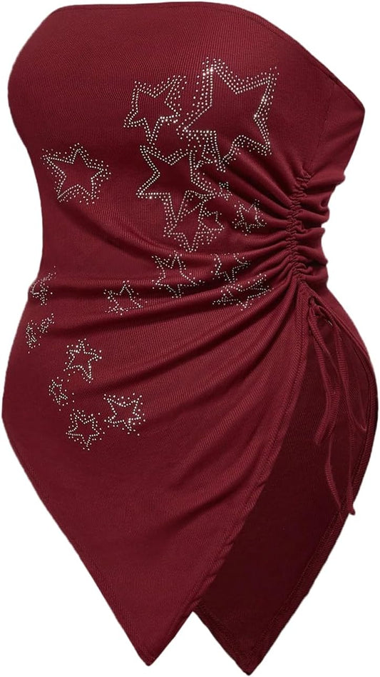 SHENHE Women's Plus Print Ruched Asymmetrical Y2k Star Tube Top