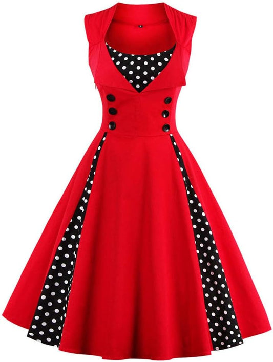 Vintage 1950s Retro Rockabilly Swing Polka Dot Cocktail Dress with Belt