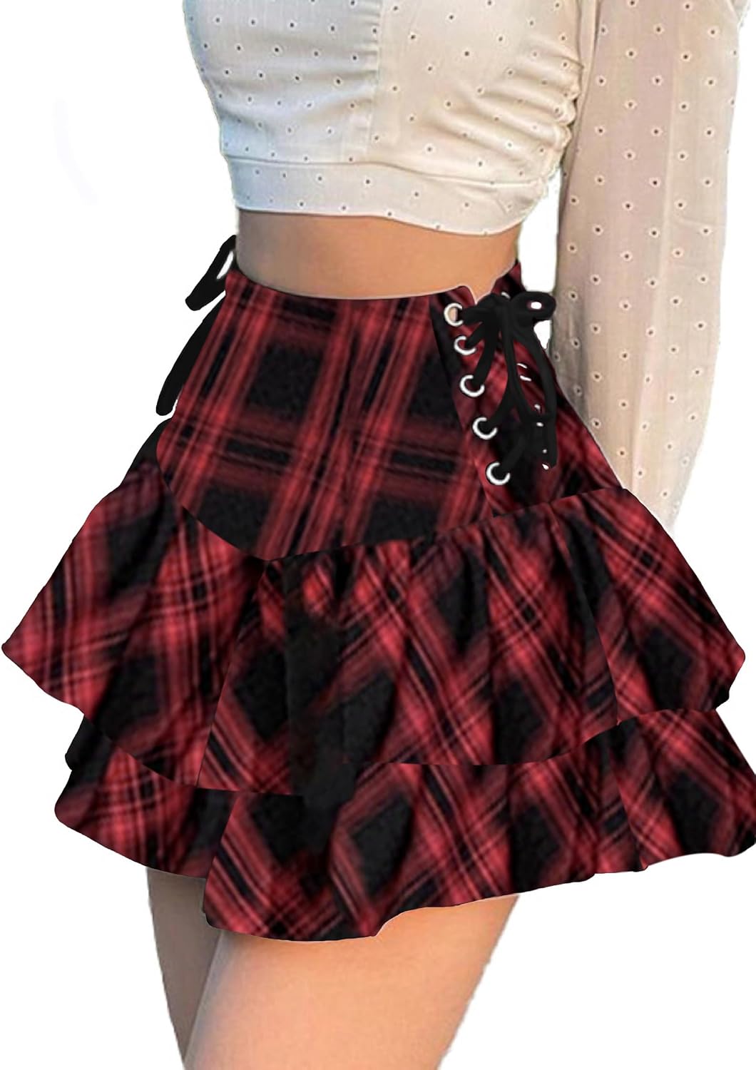 Womens Gothic Skirt Layered Ruffles Mini Emo Y2k Skirt Set