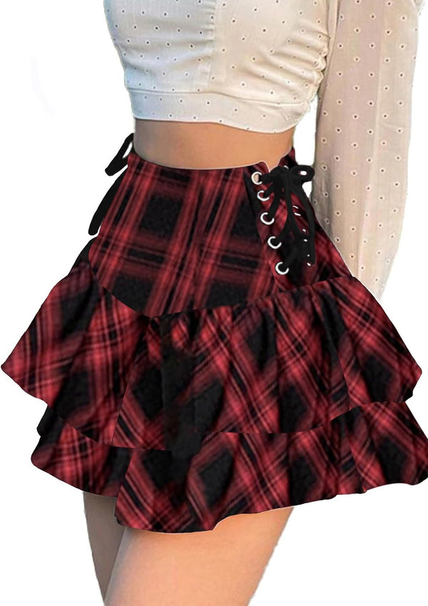 Womens Gothic Skirt Layered Ruffles Mini Emo Y2k Skirt Set