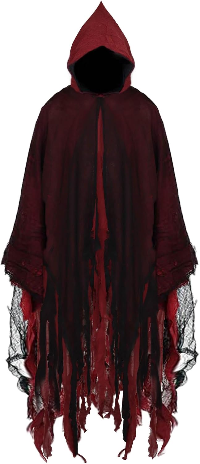 Halloween Hooded Cloak Medieval Renaissance Cloak Wizard Robe with Hooded for Adult Linen Hooded Cloak