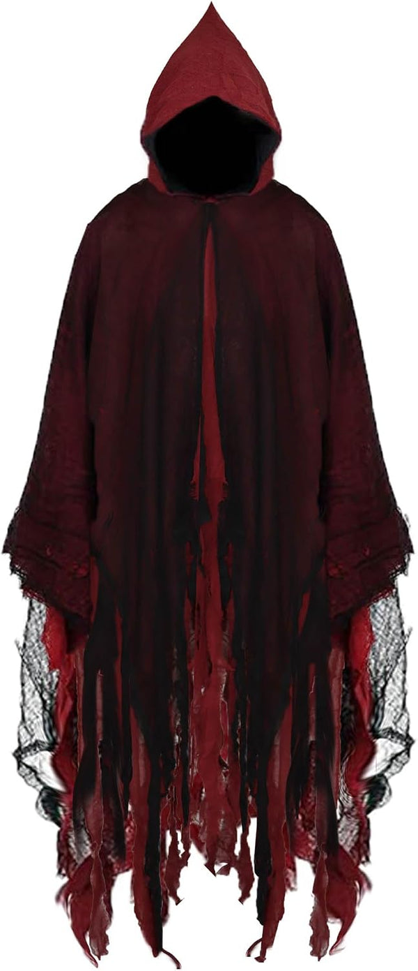 Halloween Hooded Cloak Medieval Renaissance Cloak Wizard Robe with Hooded for Adult Linen Hooded Cloak